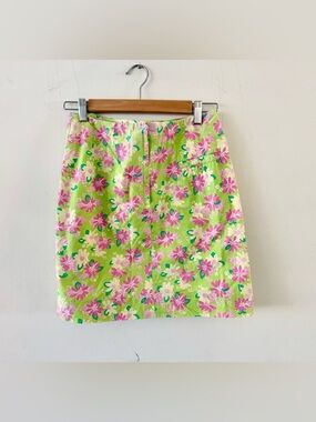 Vintage Lilly Pulitzer Pink & Lime Rhino Floral Skirt, white label size 4